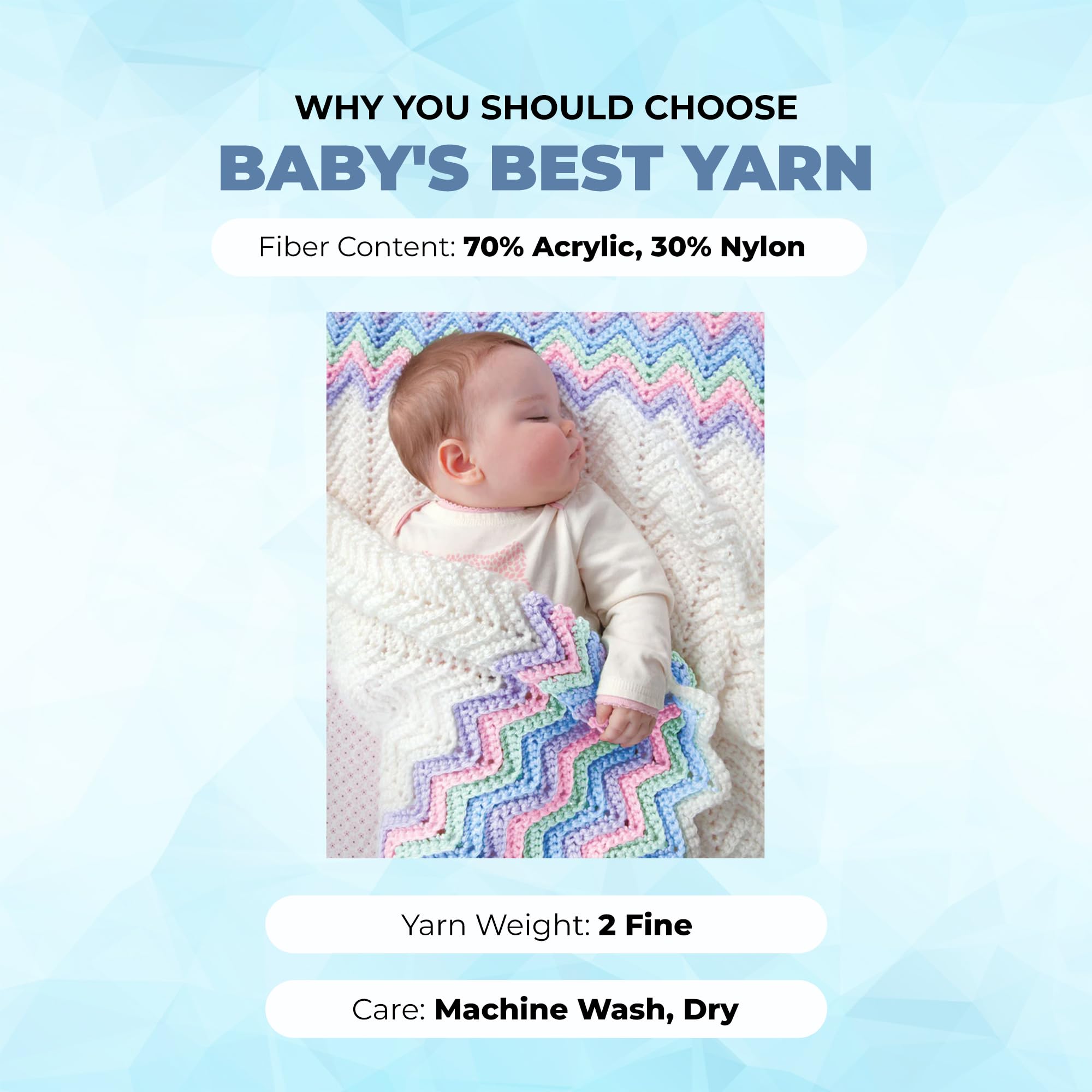 Mary Maxim Baby’s Best Blue Yarn for Crocheting and Knitting, Lightweight Size 2 Yarn for Baby Blankets, Afghans and Clothing, Soft Acrylic Nylon Blend, 171 Yards - 1 Skein - Image 5