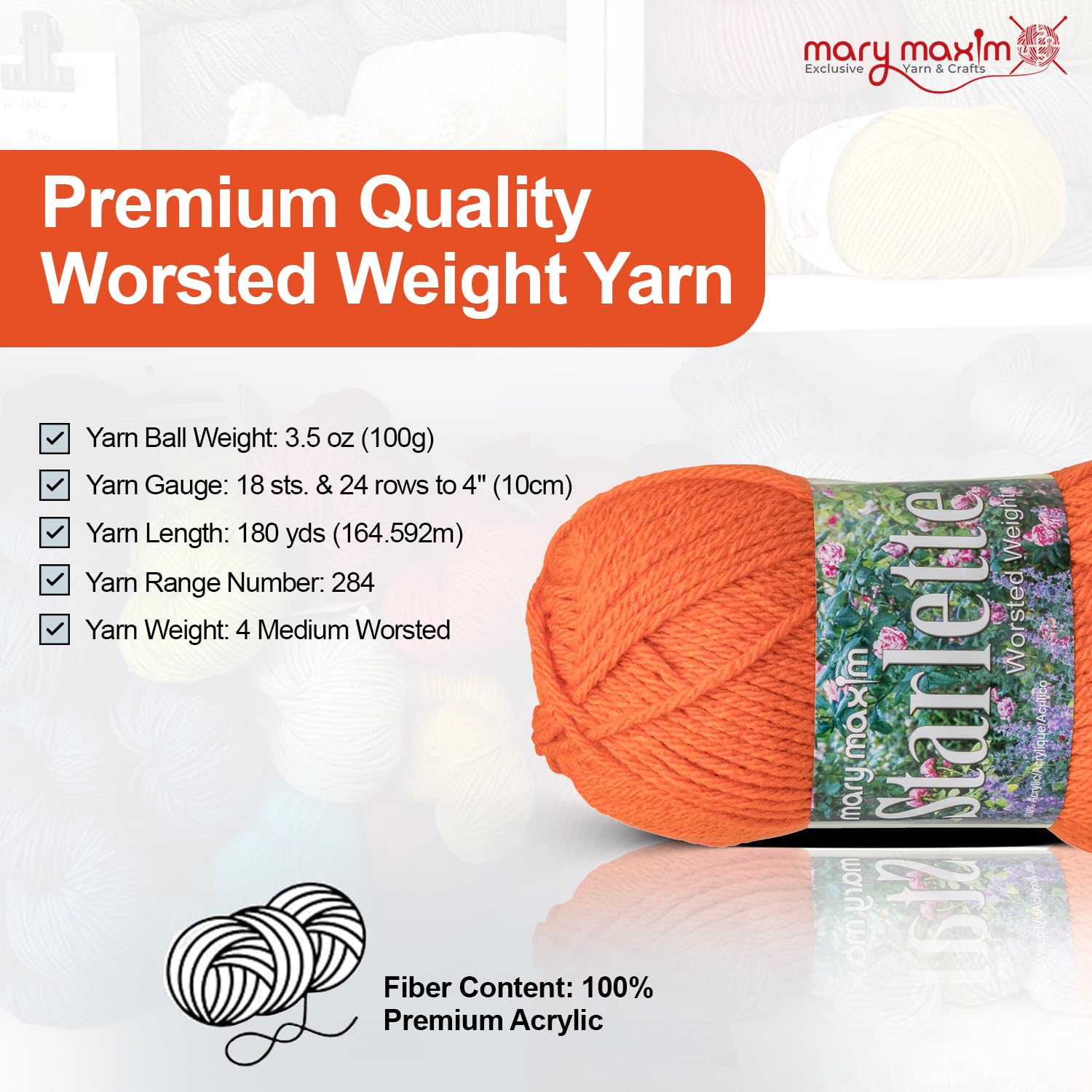 Mary Maxim Starlette, Burnt Orange Yarn for Crocheting and Knitting, Soft Acrylic Yarn for Afghans, Blankets, Clothing and More, 180 Yards - 1 Skein - Image 4